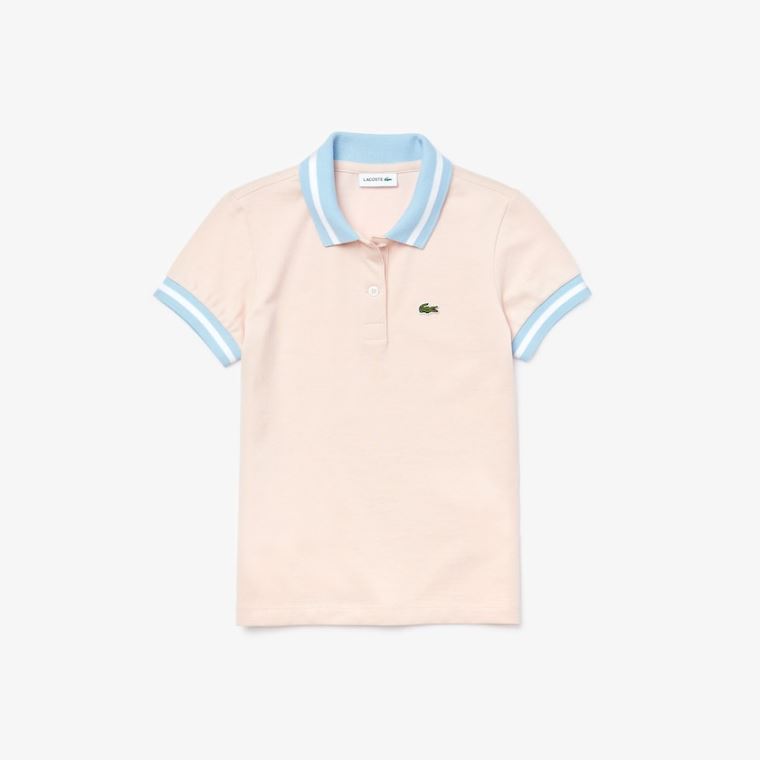 Lacoste Striped Details Bavlněné Piqué Polo Světle Růžové Bílé | BhrOOBM3