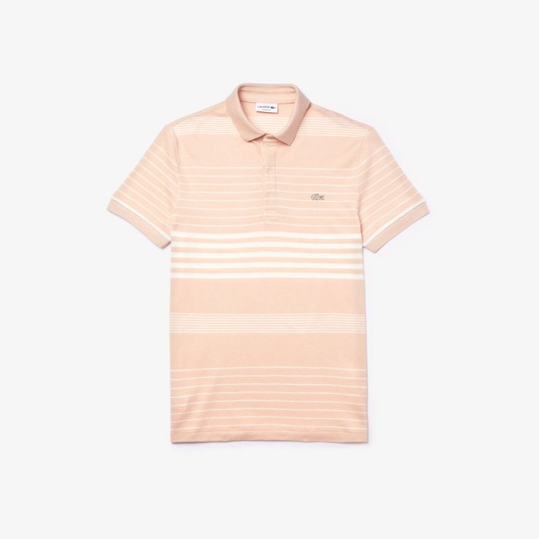 Lacoste Striped Linen And Bavlněné Regular Fit Polo Shirt Světle Růžové Bílé | DJCYngTU