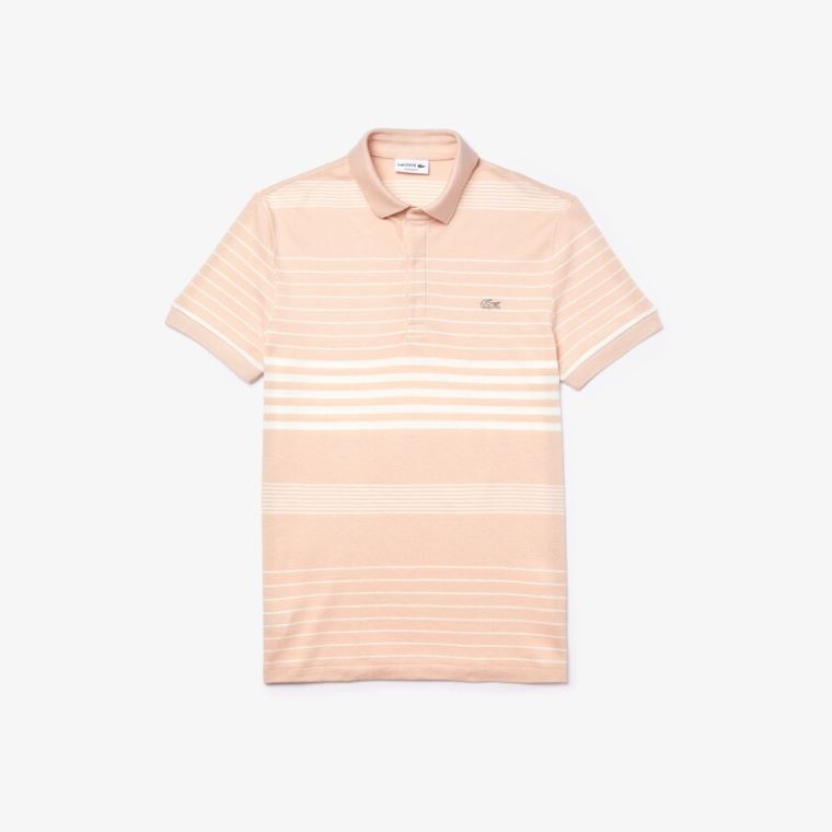 Lacoste Striped Linen And Bavlněné Regular Fit Polo Shirt Světle Růžové Bílé | b4agkSNs