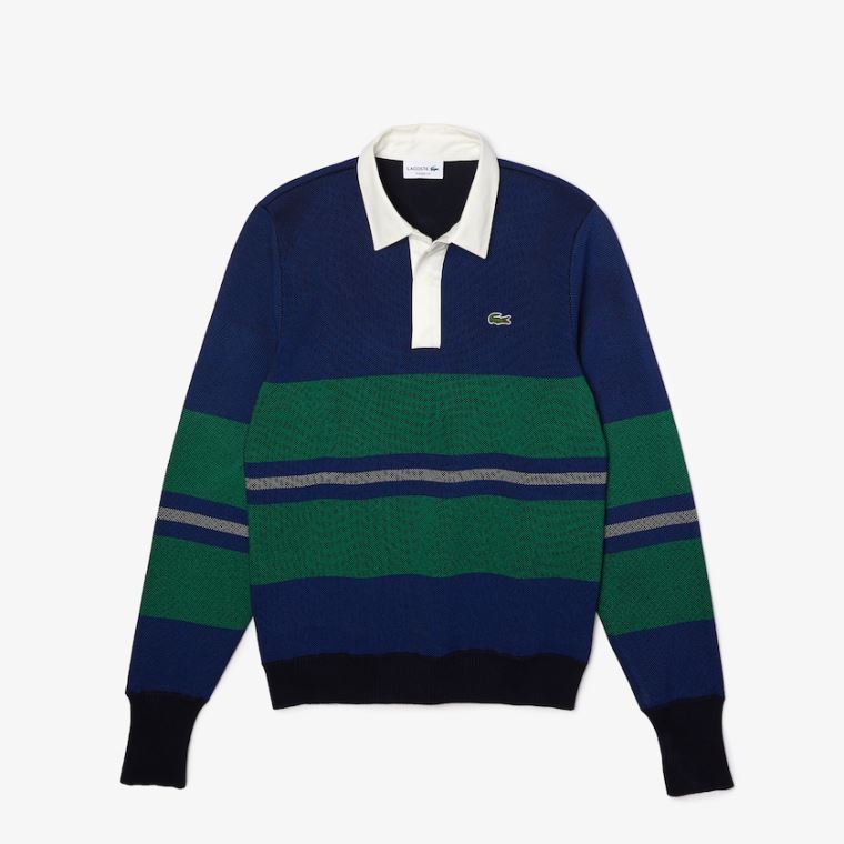 Lacoste Striped Rugby Svetrové Tmavě Blankyt Blankyt Blankyt Zelene Béžový Bílé | 3lHkqTZW