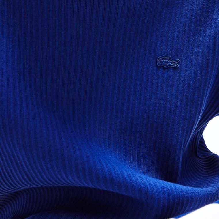 Lacoste Striped Sleeves Bavlněné And Linen Blend Crew Neck Svetrové Tmavě Blankyt Blankyt Bílé | ZZ67GgeV