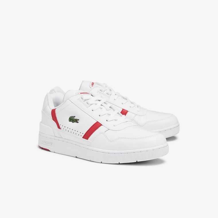 Lacoste T-Clip Læder Sneakers Bílé Červené | W1jtOgJx