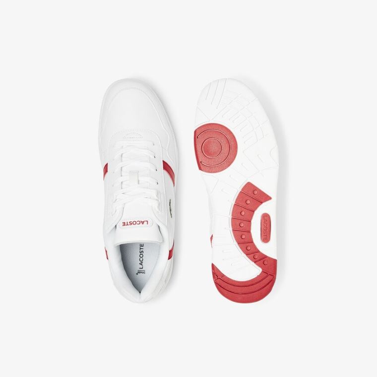 Lacoste T-Clip Læder Sneakers Bílé Červené | W1jtOgJx