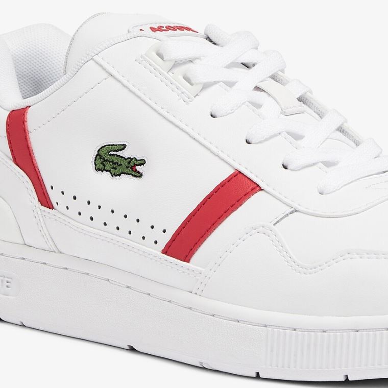 Lacoste T-Clip Læder Sneakers Bílé Červené | W1jtOgJx