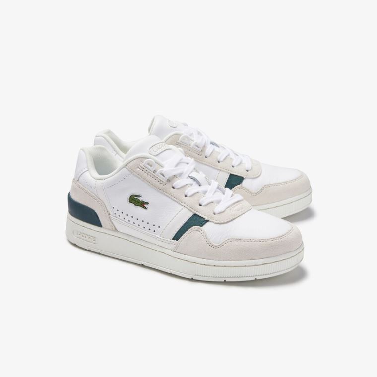 Lacoste T-Clip Læder and Semišové Sneakers Bílé | 2HvGzY9T