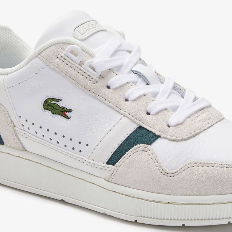 Lacoste T-Clip Læder and Semišové Sneakers Bílé | 2HvGzY9T