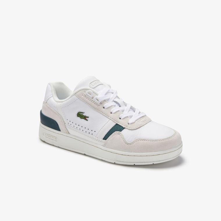 Lacoste T-Clip Læder and Semišové Sneakers Bílé | 2HvGzY9T