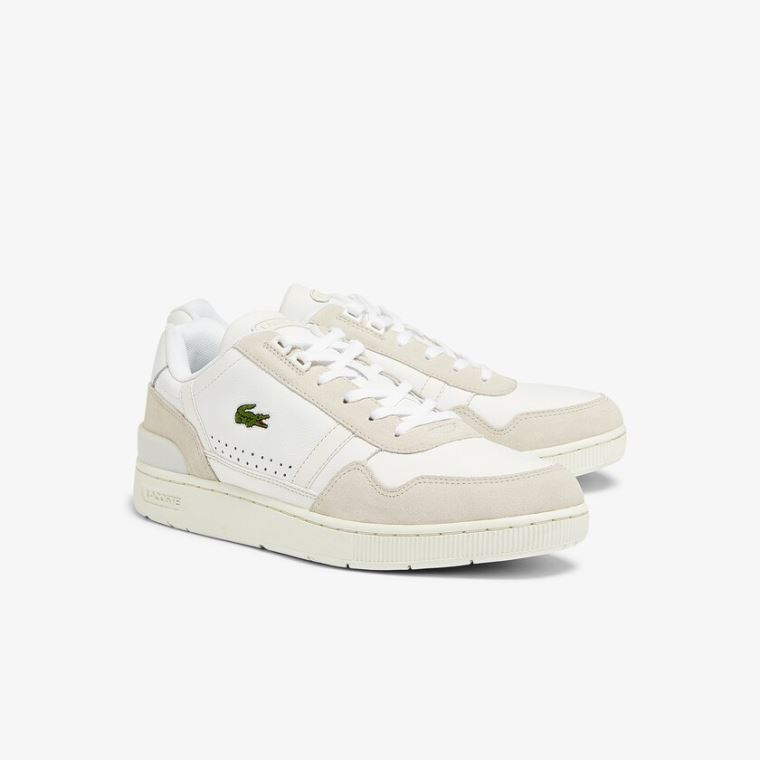 Lacoste T-Clip Læder and Semišové Sneakers Bílé Šedé | T24N3h8I