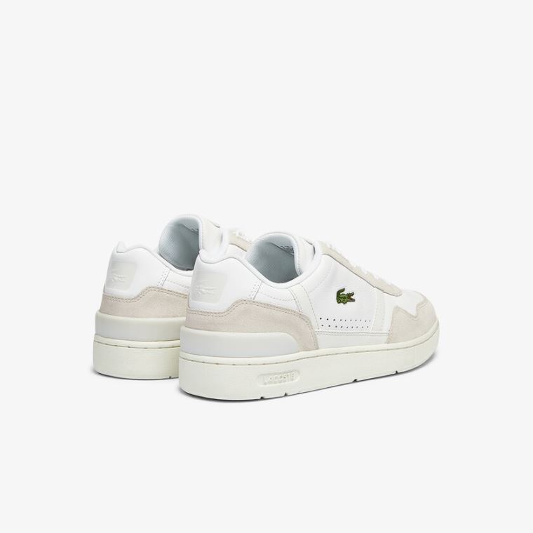 Lacoste T-Clip Læder and Semišové Sneakers Bílé Šedé | T24N3h8I