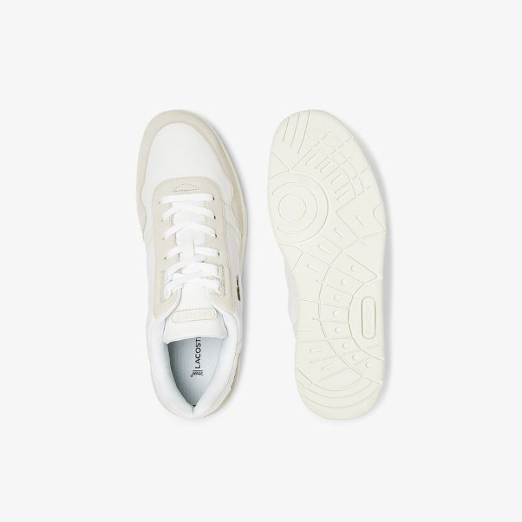 Lacoste T-Clip Læder and Semišové Sneakers Bílé Šedé | T24N3h8I