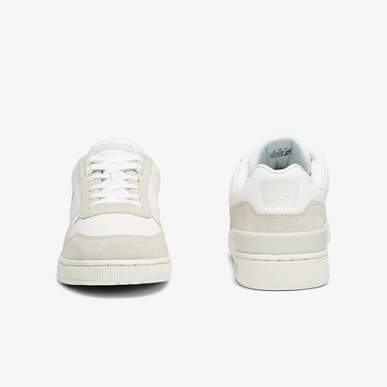 Lacoste T-Clip Læder and Semišové Sneakers Bílé Šedé | T24N3h8I