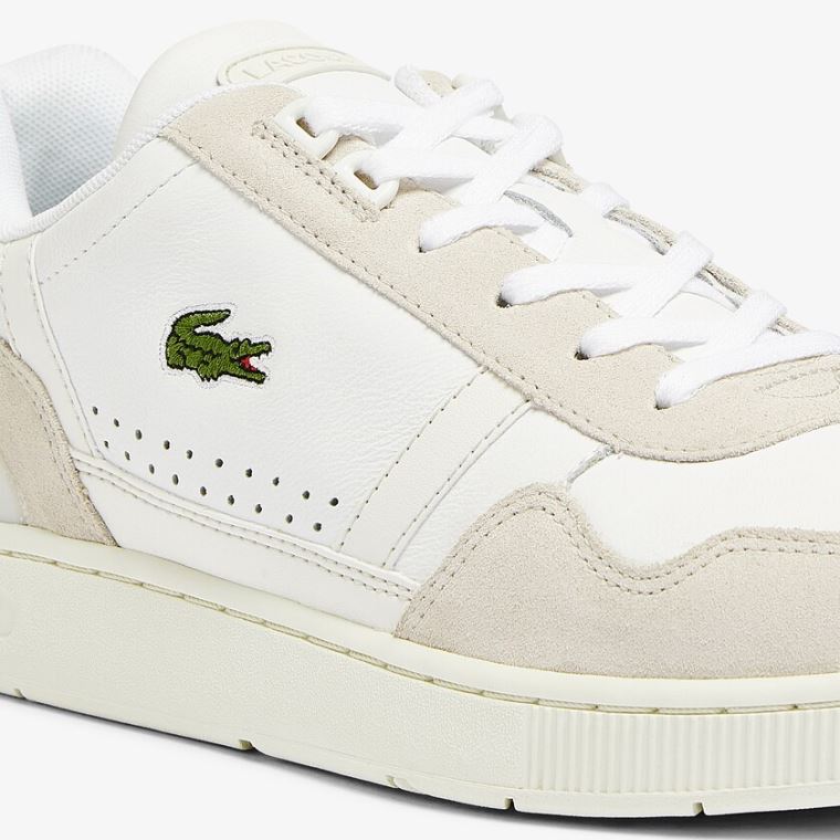 Lacoste T-Clip Læder and Semišové Sneakers Bílé Šedé | T24N3h8I