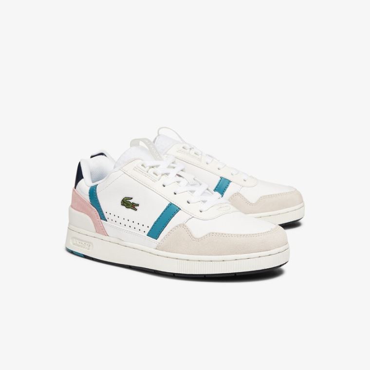 Lacoste T-Clip Læder and Syntetická Sneakers Bílé Tmavě Tyrkysové | T60AycpW