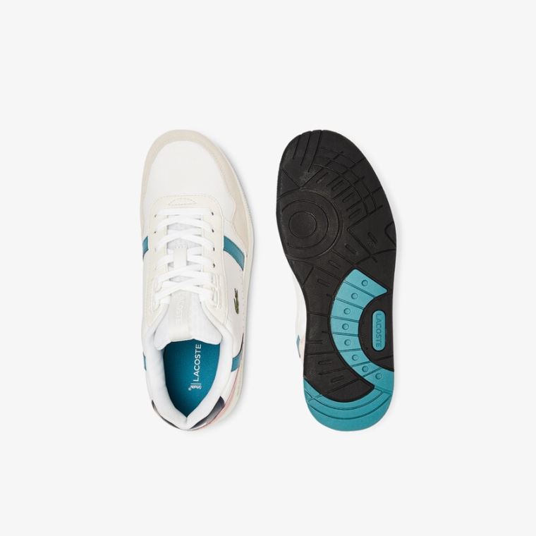 Lacoste T-Clip Læder and Syntetická Sneakers Bílé Tmavě Tyrkysové | T60AycpW