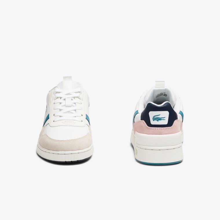 Lacoste T-Clip Læder and Syntetická Sneakers Bílé Tmavě Tyrkysové | T60AycpW