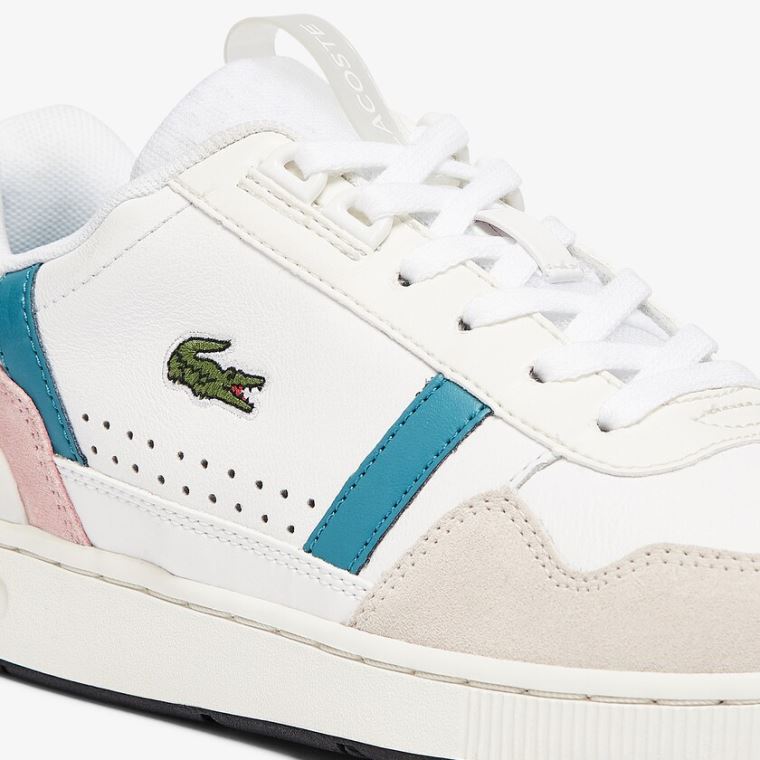 Lacoste T-Clip Læder and Syntetická Sneakers Bílé Tmavě Tyrkysové | T60AycpW