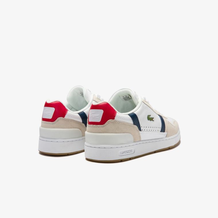 Lacoste T-Clip Tricolour Læder and Semišové Sneakers Bílé Béžový | UhB7PRkC