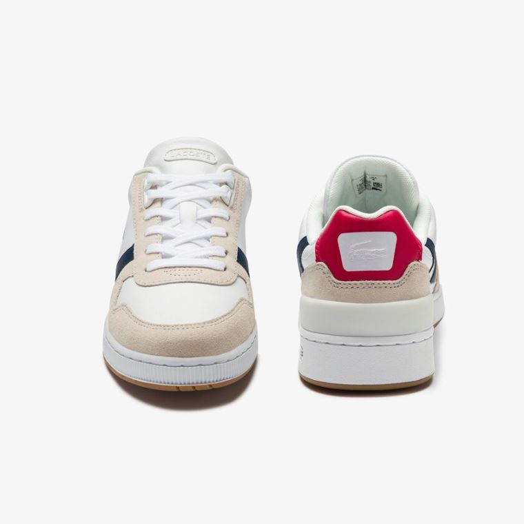 Lacoste T-Clip Tricolour Læder and Semišové Sneakers Bílé Béžový | UhB7PRkC