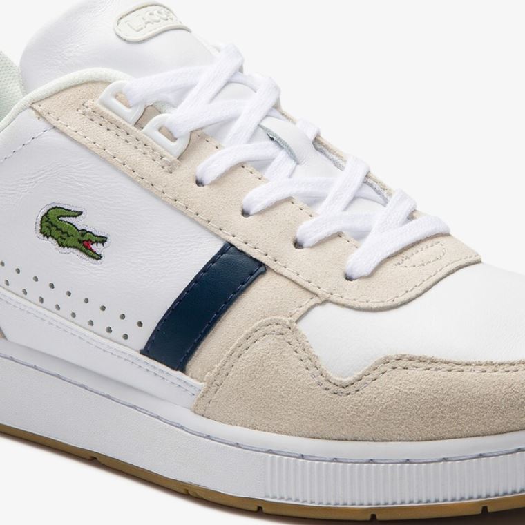 Lacoste T-Clip Tricolour Læder and Semišové Sneakers Bílé Tmavě Blankyt Červené | cSMMmzTs