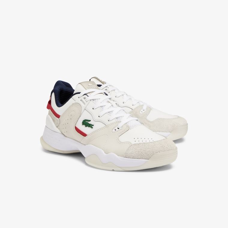 Lacoste T-Point Læder and Semišové Sneakers Bílé Béžový | vrLhIXr4