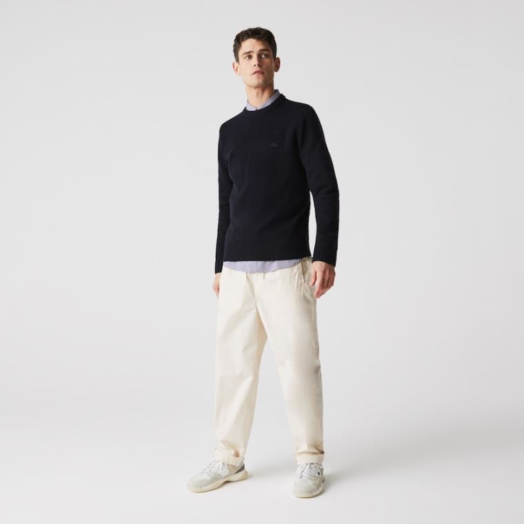 Lacoste Textured Striped Wool-Blend Svetrové Tmavě Blankyt Blankyt | slXaX0DR