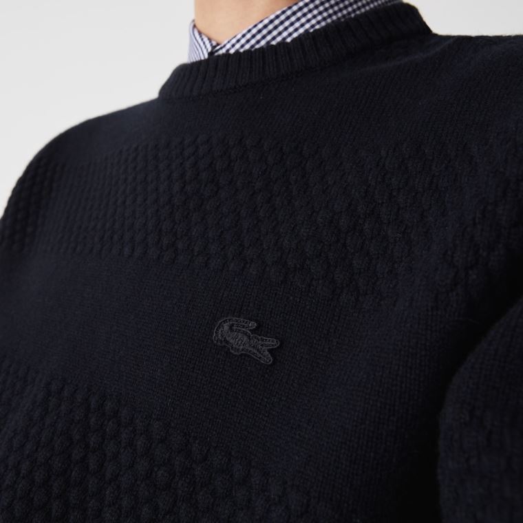 Lacoste Textured Striped Wool-Blend Svetrové Tmavě Blankyt Blankyt | slXaX0DR