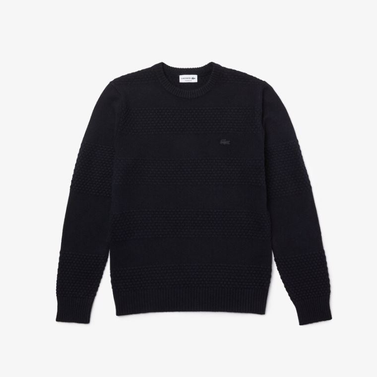 Lacoste Textured Striped Wool-Blend Svetrové Tmavě Blankyt Blankyt | slXaX0DR