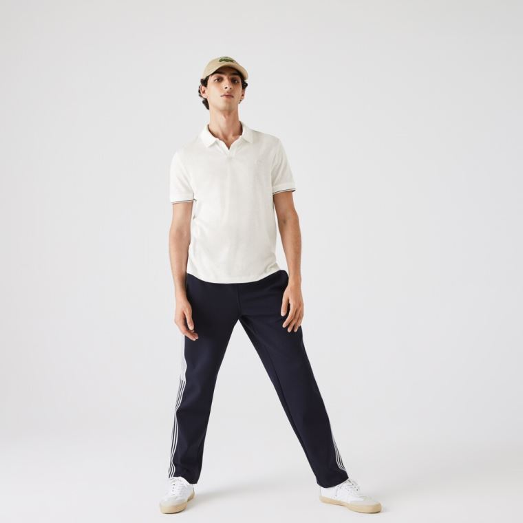 Lacoste Tunisian Collar Linen And Bavlněné Regular Fit Polo Shirt Bílé Černé | 4xBbQfCe