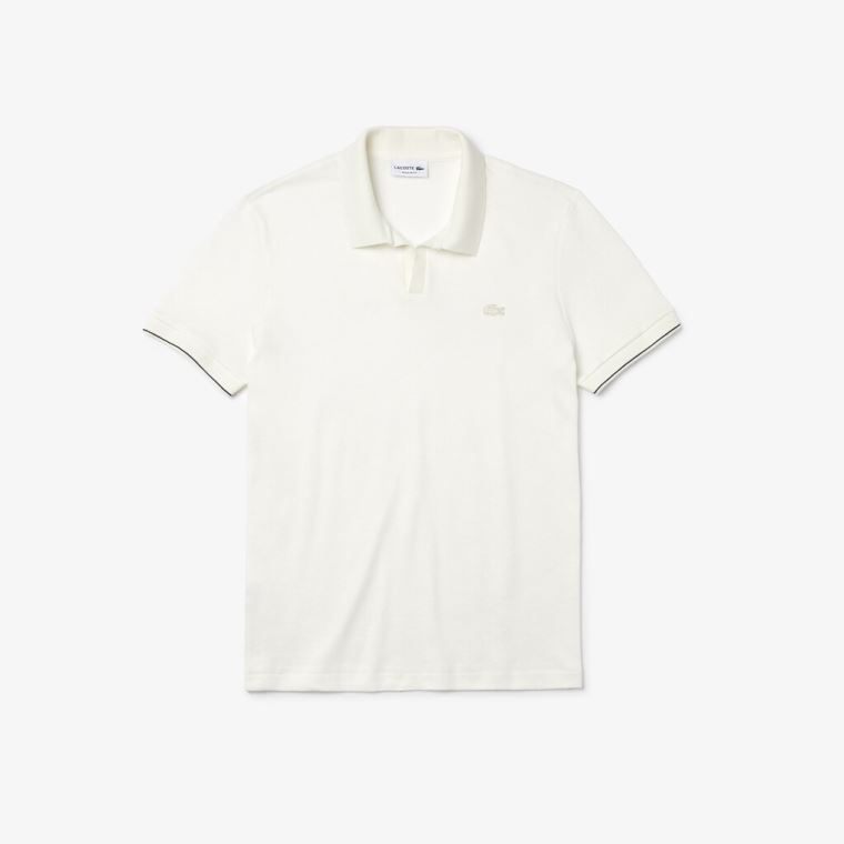 Lacoste Tunisian Collar Linen And Bavlněné Regular Fit Polo Shirt Bílé Černé | 4xBbQfCe