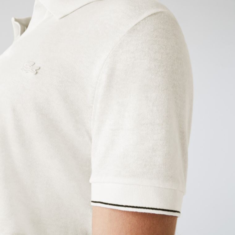 Lacoste Tunisian Collar Linen And Bavlněné Regular Fit Polo Shirt Bílé Černé | 4xBbQfCe