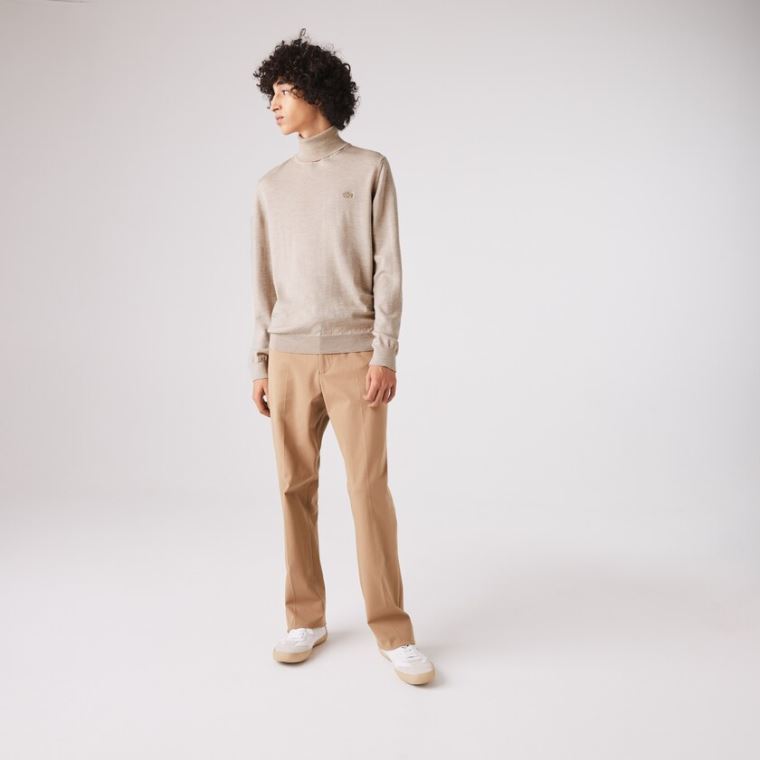 Lacoste Turtleneck Merino Wool Svetrové Béžový | QJwvxK1t