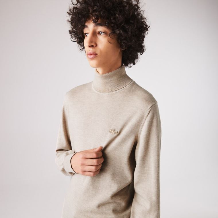 Lacoste Turtleneck Merino Wool Svetrové Béžový | QJwvxK1t