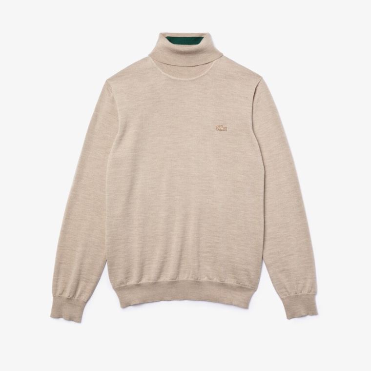 Lacoste Turtleneck Merino Wool Svetrové Béžový | QJwvxK1t