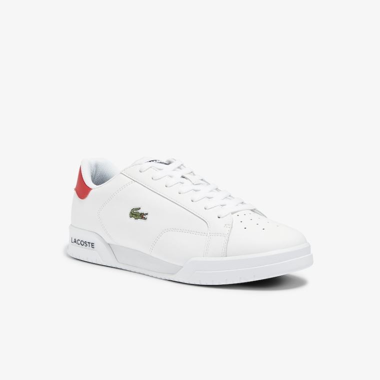 Lacoste Twin Serve Læder Colour-Pop Sneakers Bílé Béžový | WDThdcF8