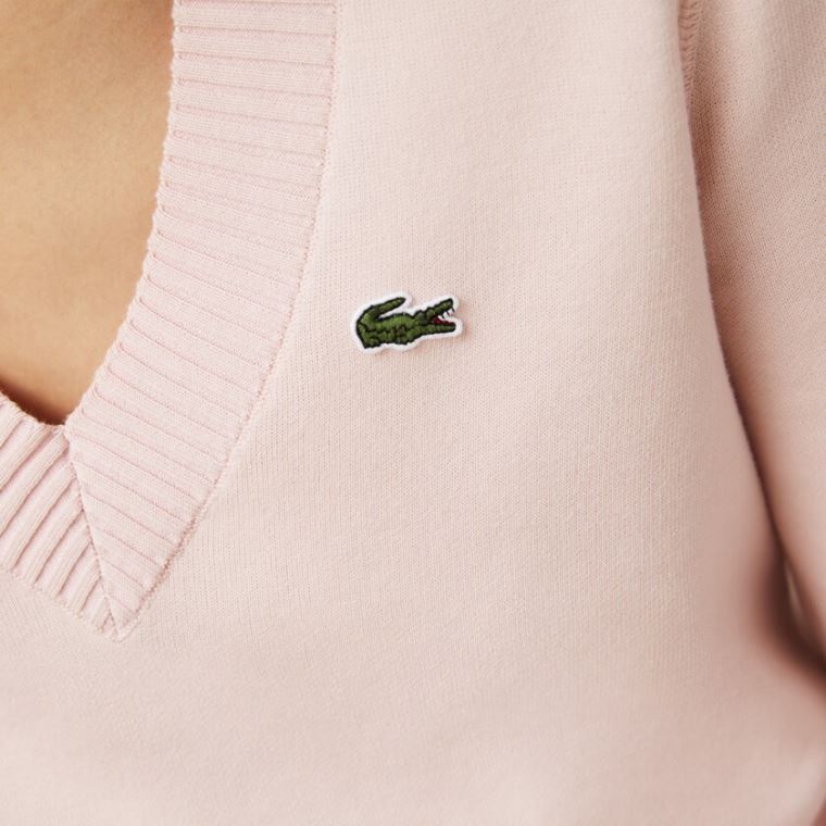 Lacoste V-neck Organic Bavlněné Svetrové Světle Růžové Bílé | Fjw9Tj0t