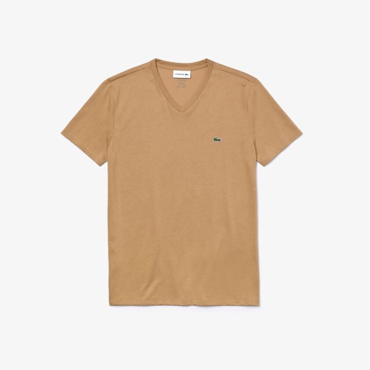 Lacoste V-neck Pima Bavlněné Jersey T-shirt Béžový | 9uk4N8W4