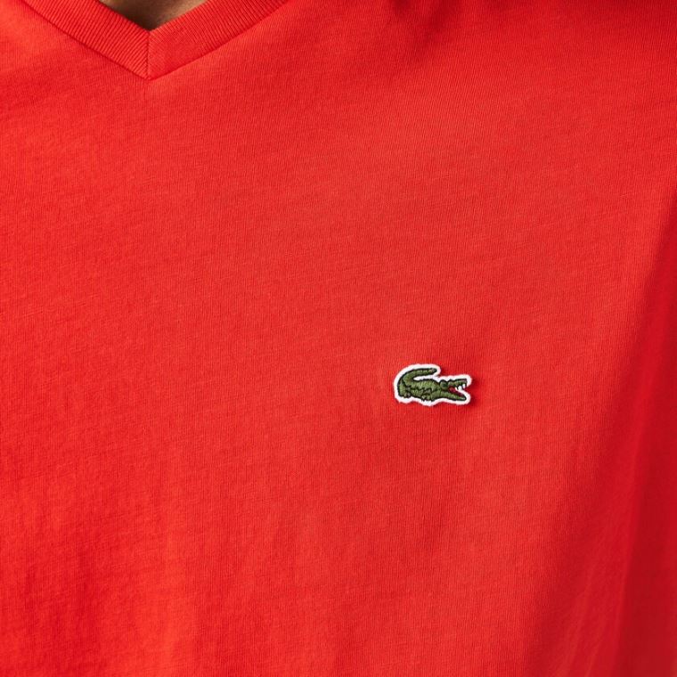 Lacoste V-neck Pima Bavlněné Jersey T-shirt Červené | H3HS7K7k