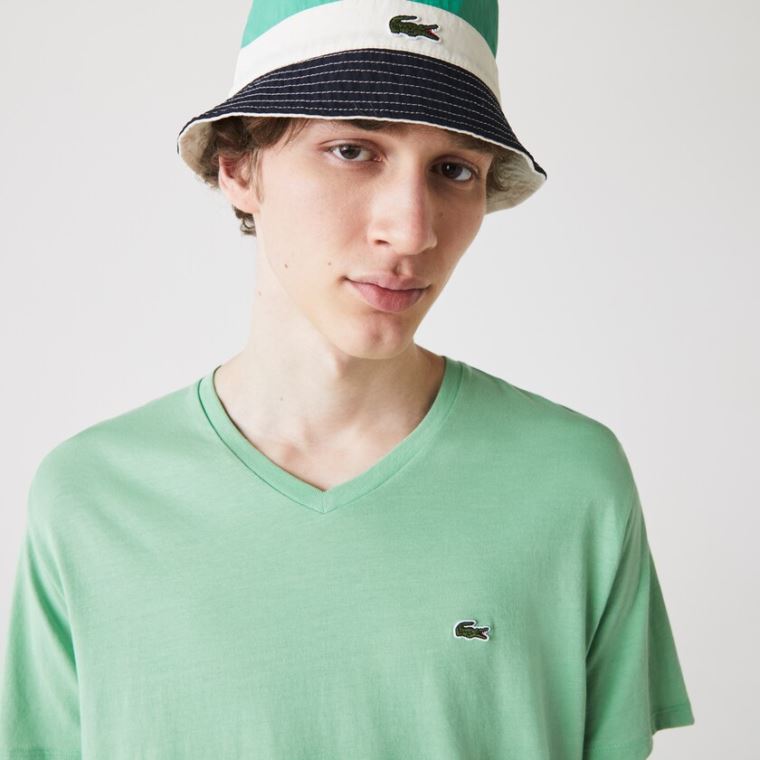 Lacoste V-neck Pima Bavlněné Jersey T-shirt Zelene | xQYyhzIj