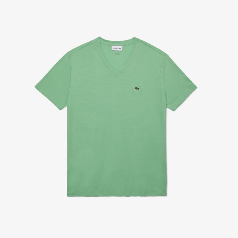 Lacoste V-neck Pima Bavlněné Jersey T-shirt Zelene | xQYyhzIj