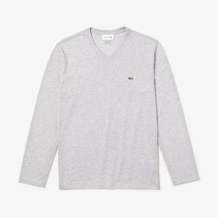 Lacoste V-neck Soft Bavlněné T-shirt Šedé | ZKDuLmVd