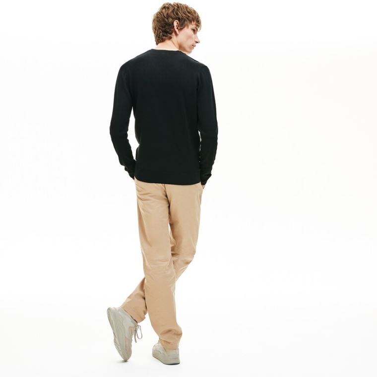 Lacoste V-neck Wool Jersey Svetrové Černé | auqMqmjK