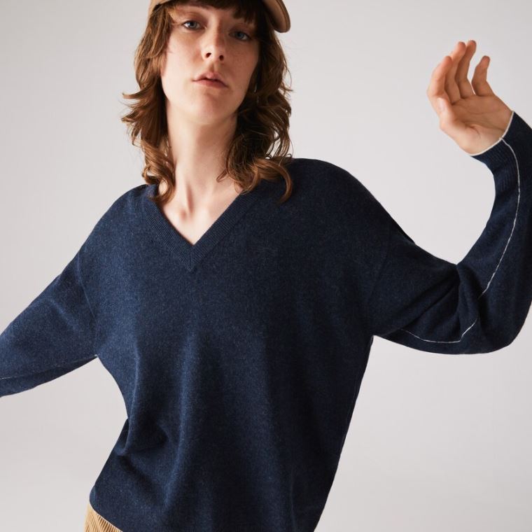 Lacoste V-neck Wool Svetrové Blankyt | x83JrROe