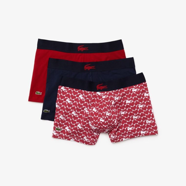 Lacoste Valentine's Day Stretch Bavlněné Trunk 3-Pack Červené Tmavě Blankyt Blankyt Bílé | DuP3jHK7