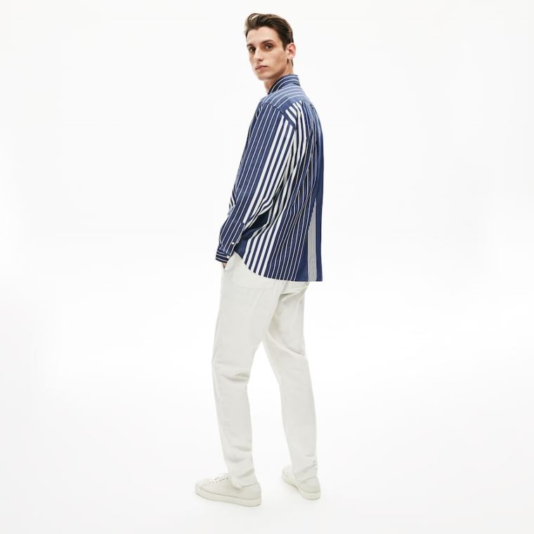 Lacoste Variegated-Stripe Relaxed Bavlněné Shirt Tmavě Blankyt Blankyt Bílé | 2ej4wBg7