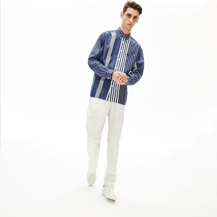 Lacoste Variegated-Stripe Relaxed Bavlněné Shirt Tmavě Blankyt Blankyt Bílé | 2ej4wBg7