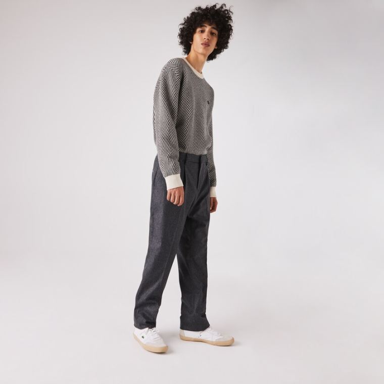 Lacoste Virgin Wool And Cashmere Blend Pleated Chino Pants Šedé Šedé | FUxkgW6u