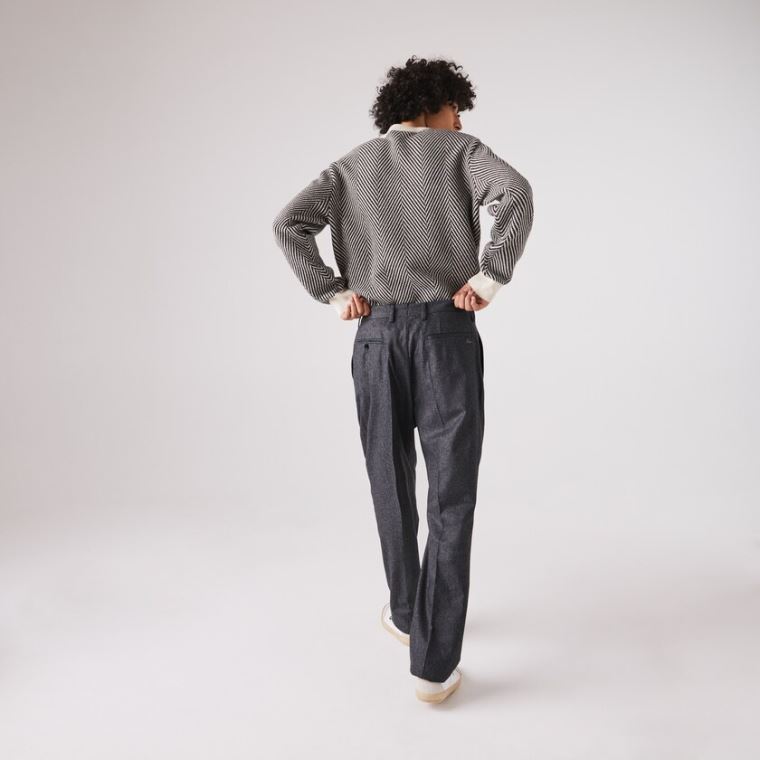 Lacoste Virgin Wool And Cashmere Blend Pleated Chino Pants Šedé Šedé | FUxkgW6u