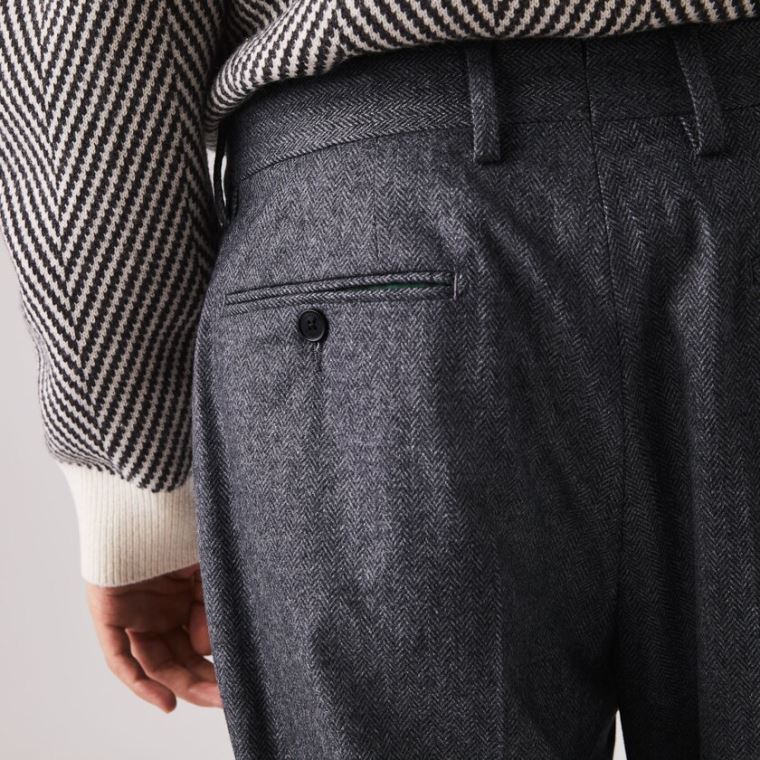 Lacoste Virgin Wool And Cashmere Blend Pleated Chino Pants Šedé Šedé | FUxkgW6u