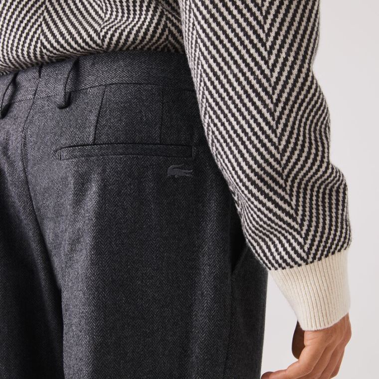 Lacoste Virgin Wool And Cashmere Blend Pleated Chino Pants Šedé Šedé | FUxkgW6u