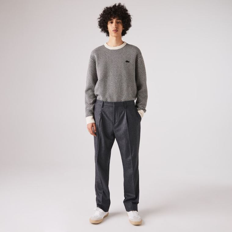 Lacoste Virgin Wool And Cashmere Blend Pleated Chino Pants Šedé Šedé | FUxkgW6u